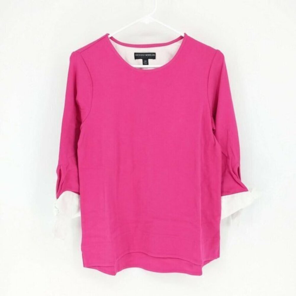 Brooke Shields Timeless 3/4 Sleeve Hi-Low Crew Neck Top Rose Women's Size‎ XS